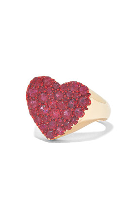 Gold Ruby Heart Ring, 18k Gold & Rubies